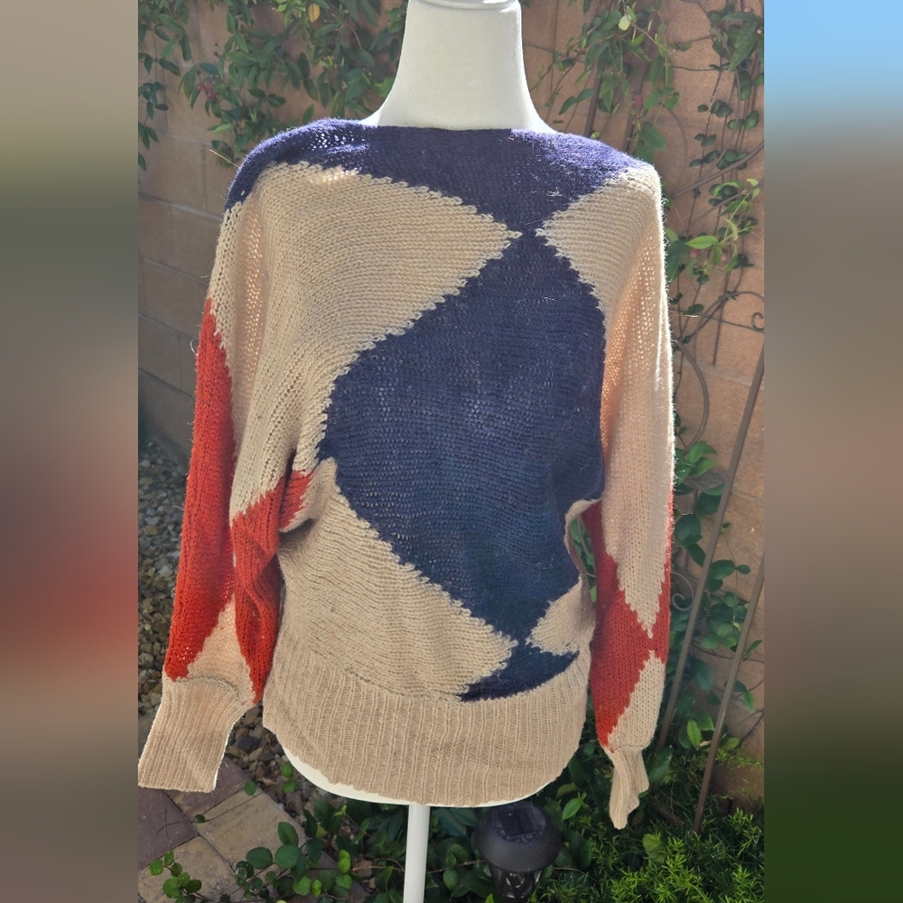 Oxygene Vintage Argyle Wool Blend Sweater